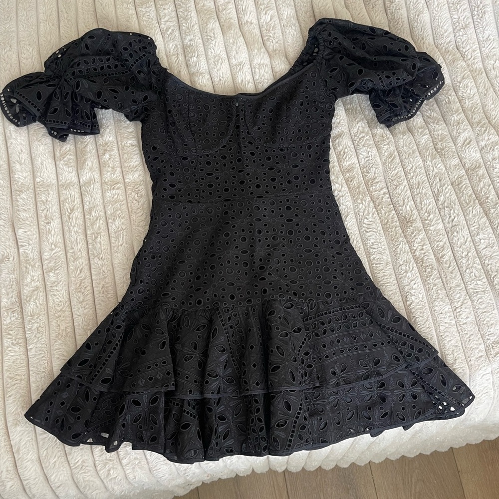 Charo Ruiz Black Eyelet Mini Dress